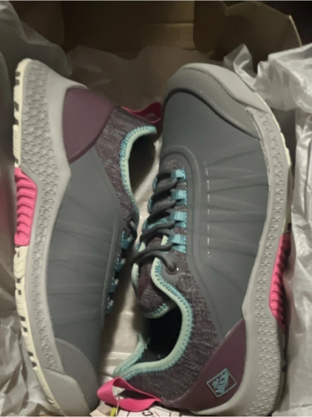 Women's Grey Athletic Sneakers with Mauve and Teal Accents